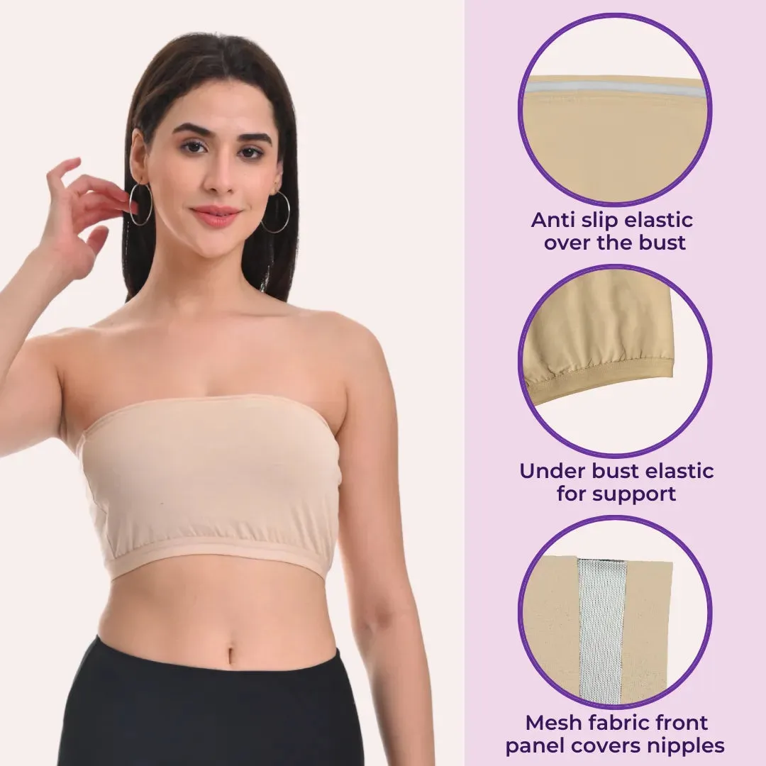Bandeau/Tube Bra For Women | Strapless Bra | Silicone Anti-Slip Band | Triple Layer Front Panel | Conceals Visibility Of Nipples