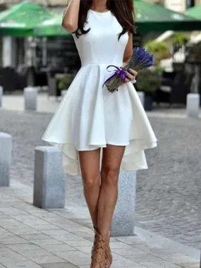 Bridelily A-Line Jewel Sleeveless Short/Mini With Ruffles Satin Dresses
