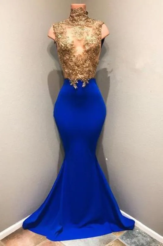 Bridelily Royal-blue 2019 Prom Dress, 2019 Lace Appliques Evening Dress RM0