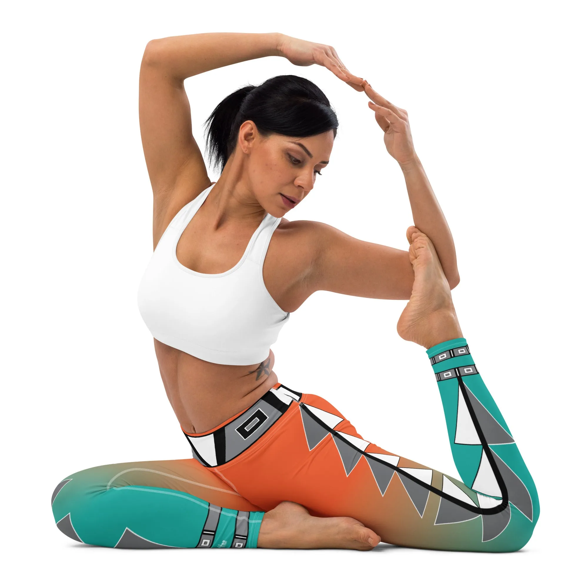Centered Orange and Turquoise Fade Yoga Leggings