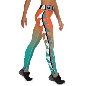 Centered Orange and Turquoise Fade Yoga Leggings