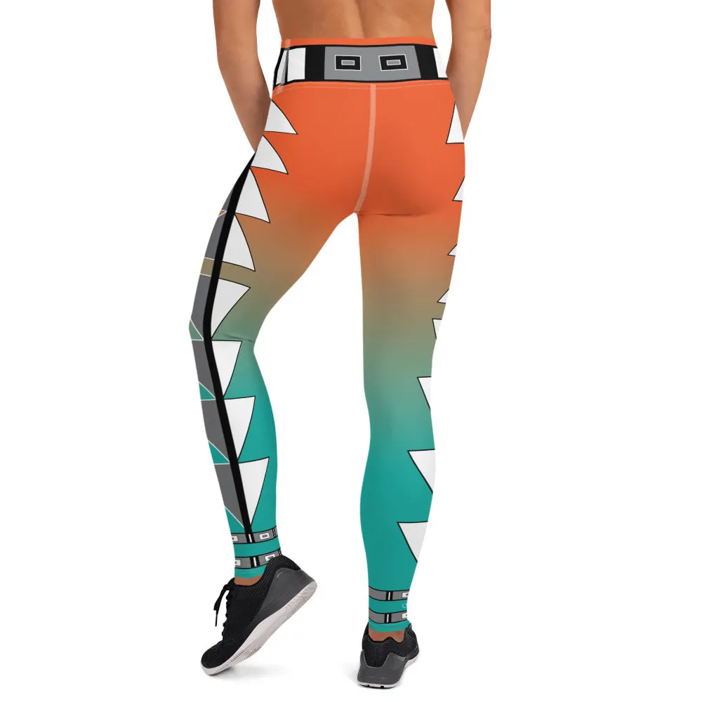 Centered Orange and Turquoise Fade Yoga Leggings