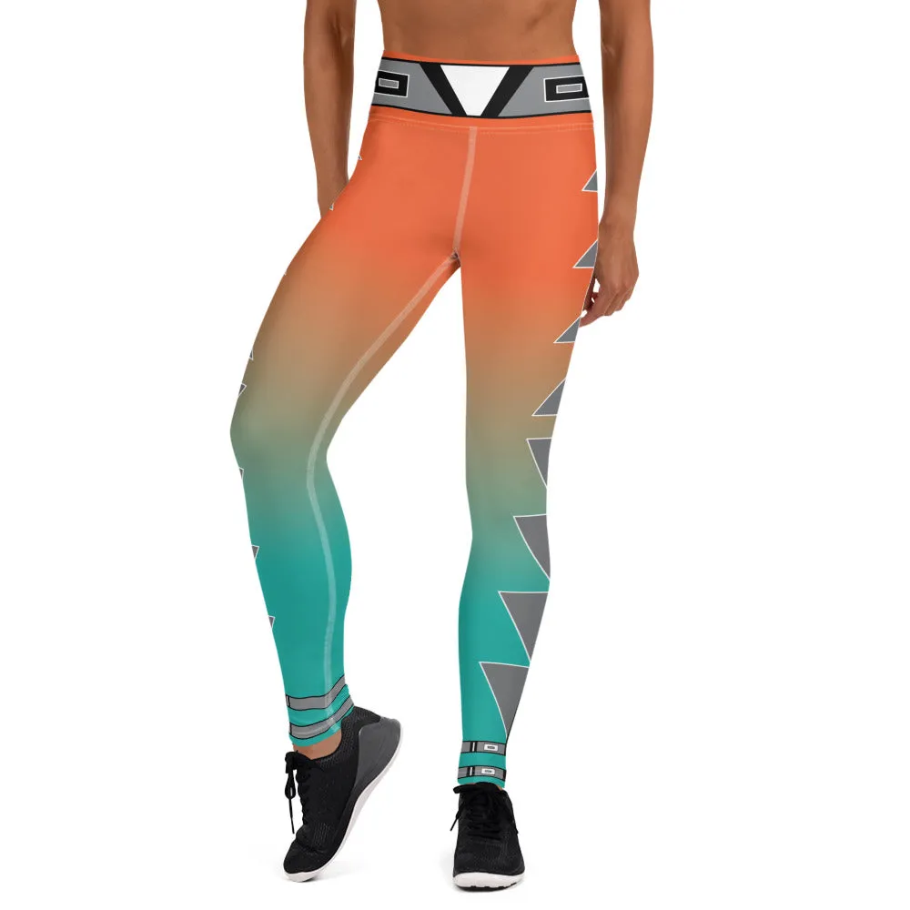 Centered Orange and Turquoise Fade Yoga Leggings