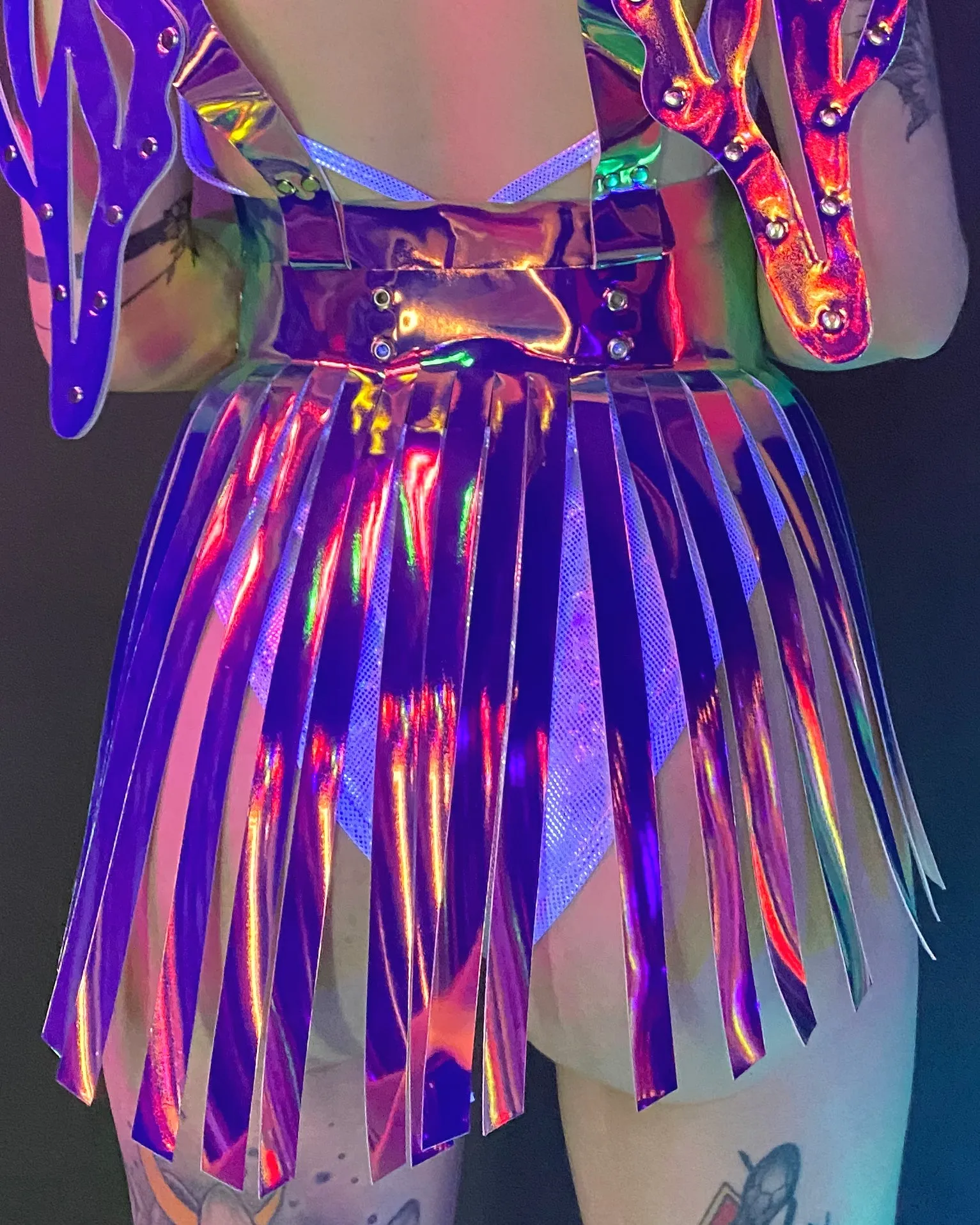 Dark Holo Iridescent Fringe Skirt