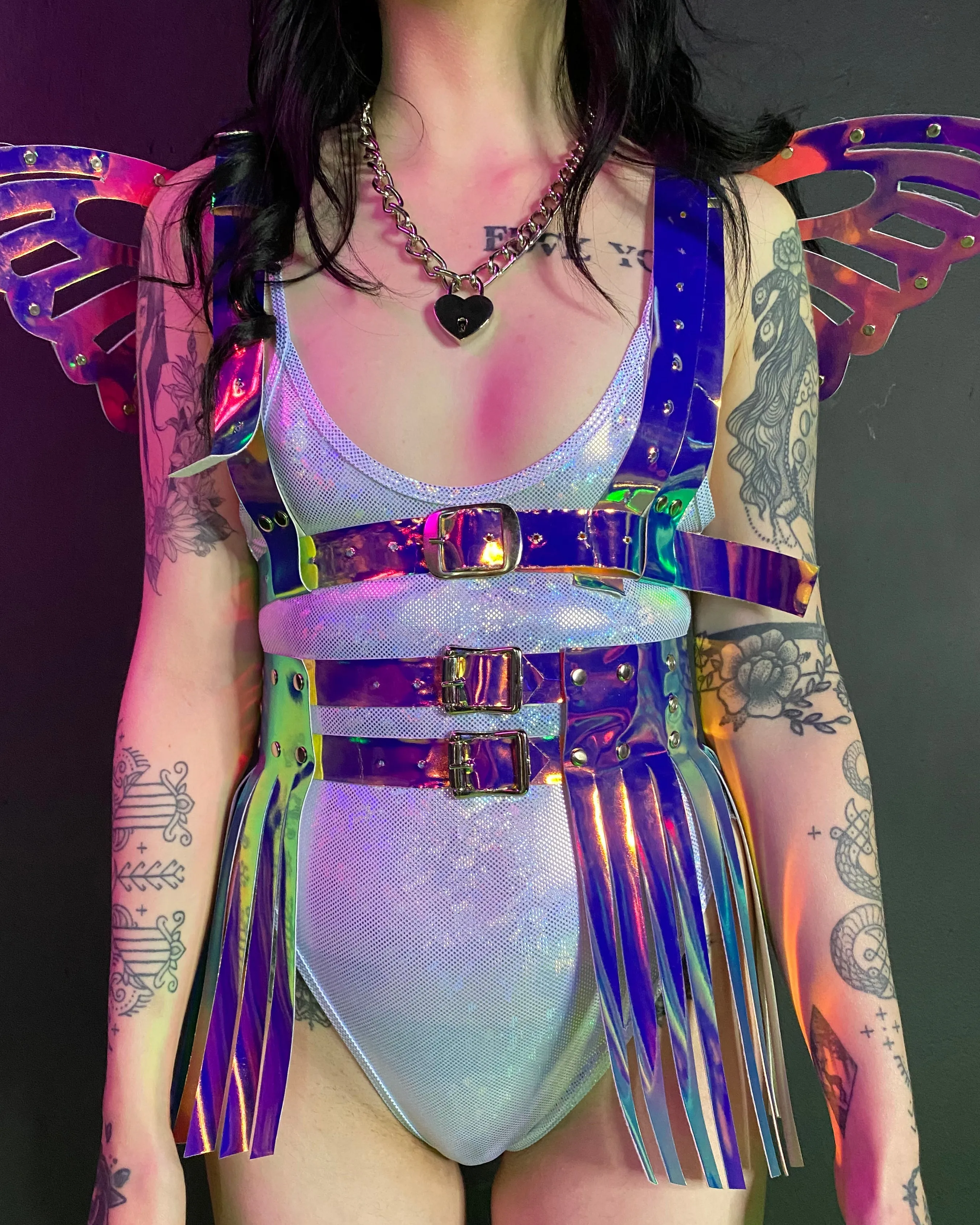 Dark Holo Iridescent Fringe Skirt
