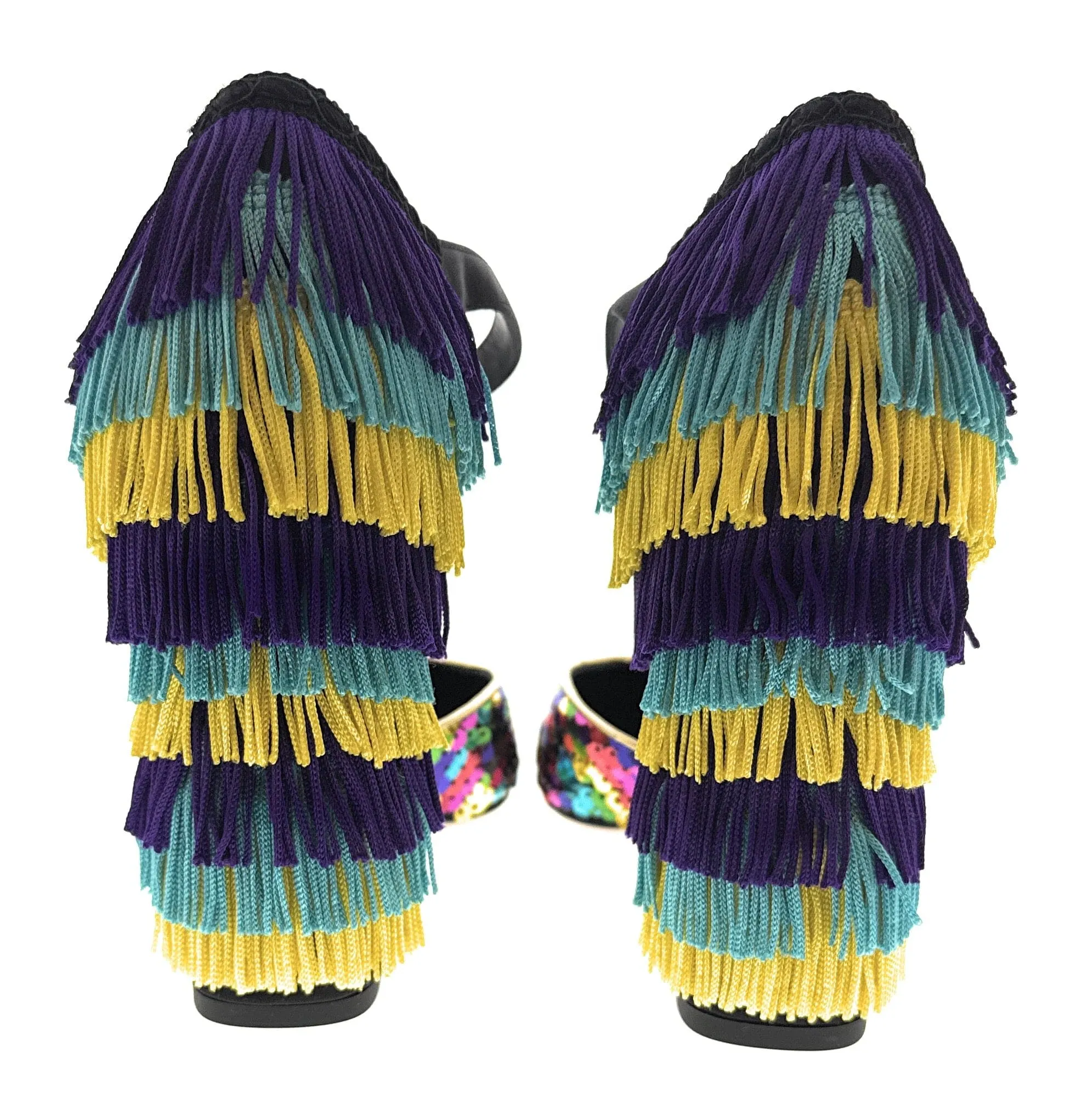 Dolce & Gabbana Multicolor Gold Rainbow SequinFringe Block Heels-EU37