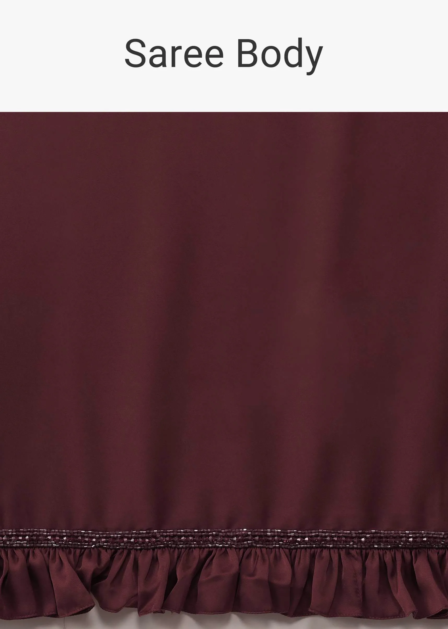 Dusty Maroon Satin Saree With Frilled Sleeved Blouses