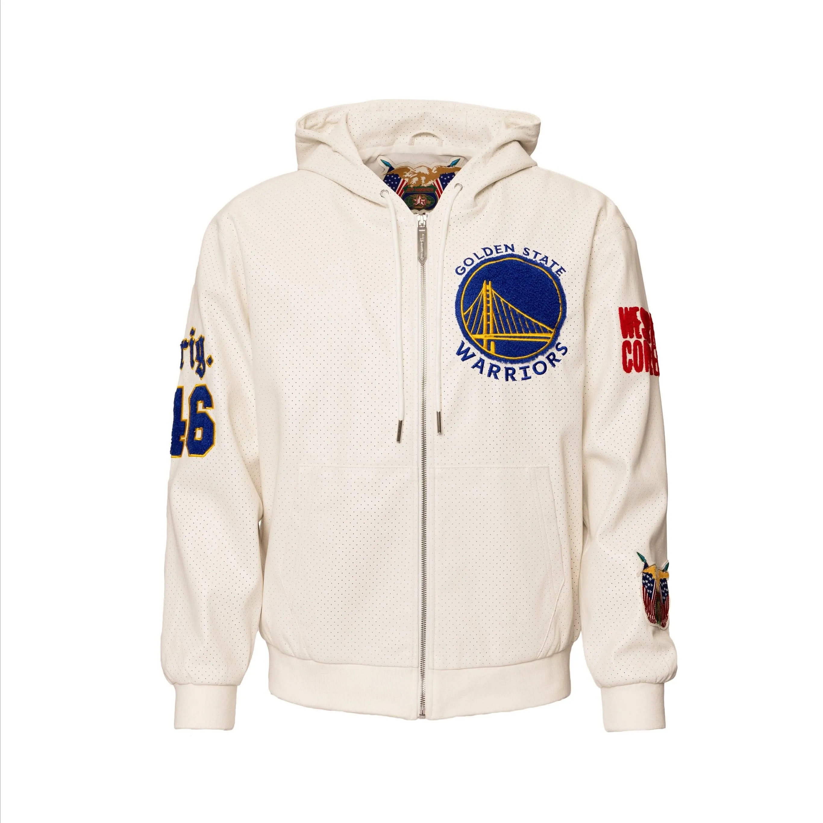 GOLDEN STATE WARRIORS 1946 LIGHTWEIGHT VEGAN ZIP-UP HOODED JACKET White