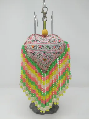 LARGE HEART WITH FRINGE GREEN/PINK/YELLOW