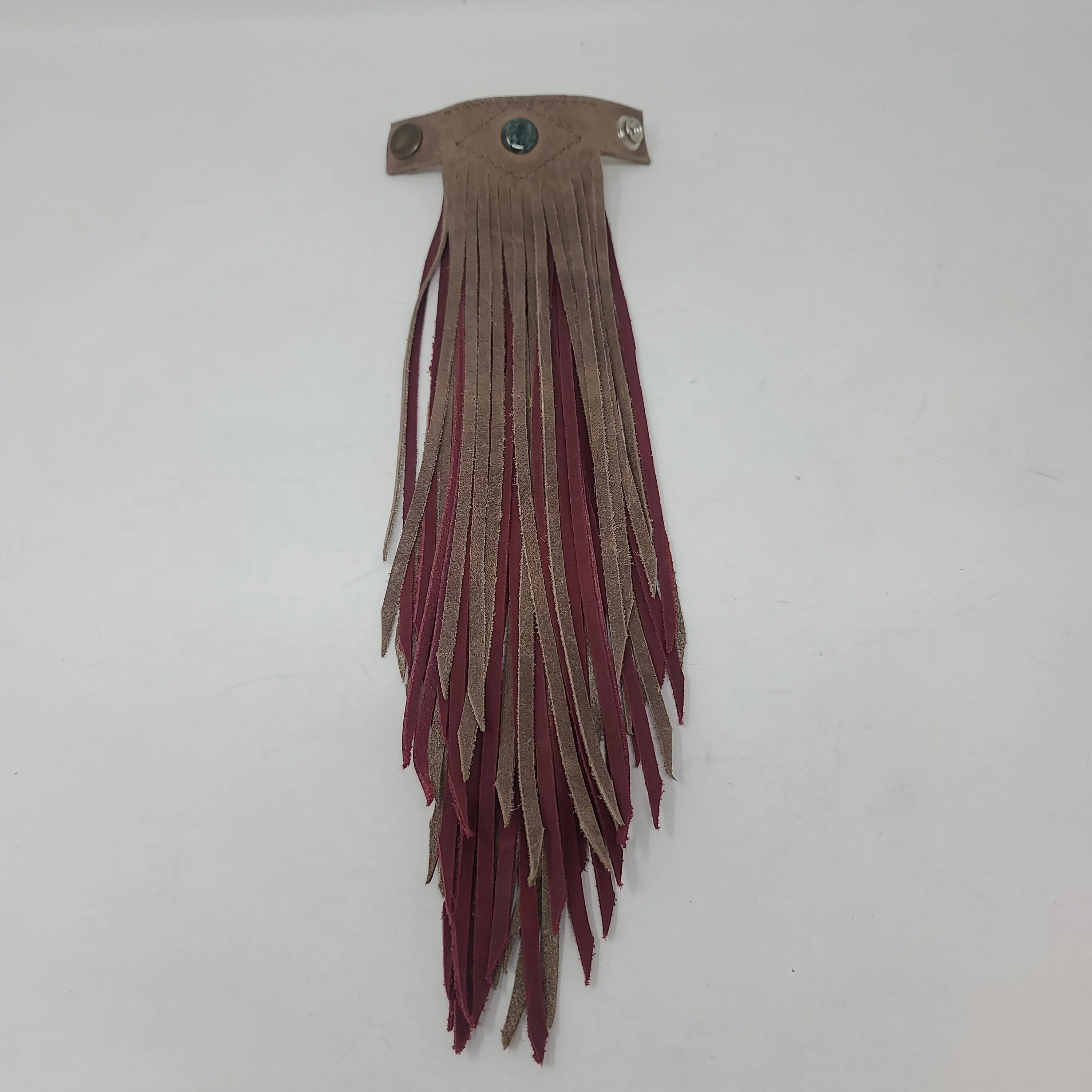 MOKA/BURGUNDY LEATHER SNAP ON FRINGE