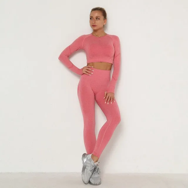 Seamless Women Sport Set For Gym Long Sleeve Top High