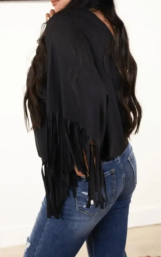 Western Fringe Sleeve Top