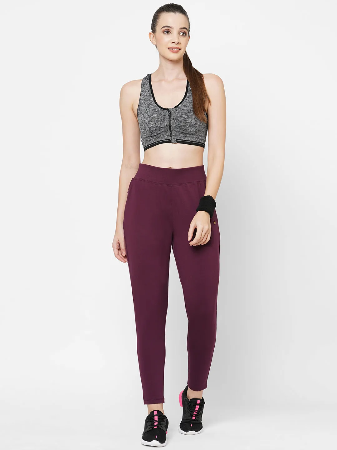 Wine Cotton-Poly Track Pants