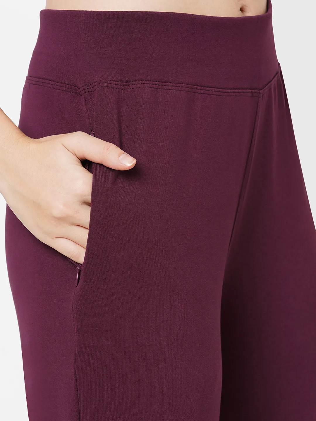 Wine Cotton-Poly Track Pants