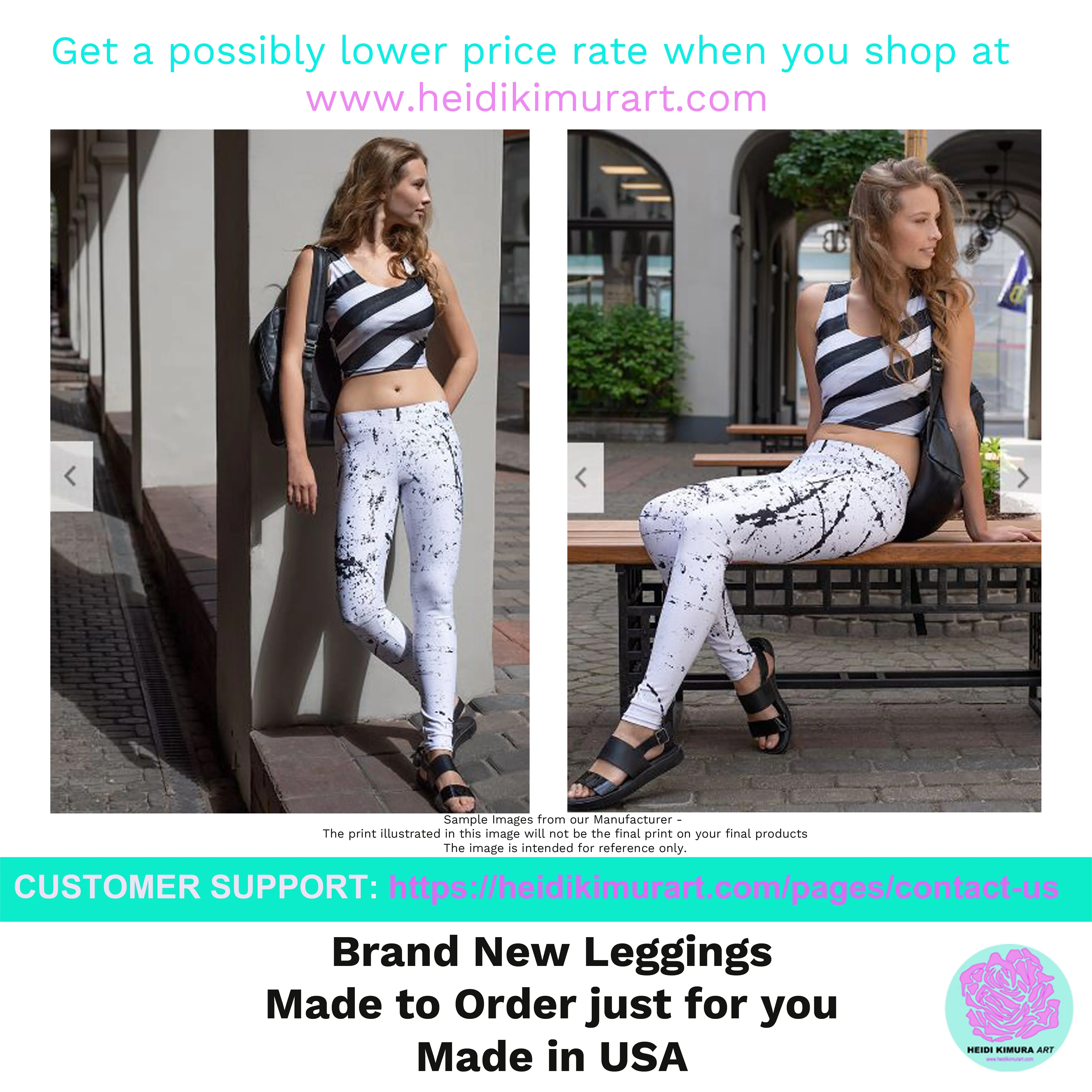Yellow Striped Women's Yoga Pants, Blue Hearts Long Fitted Leggings -Made in USA/EU